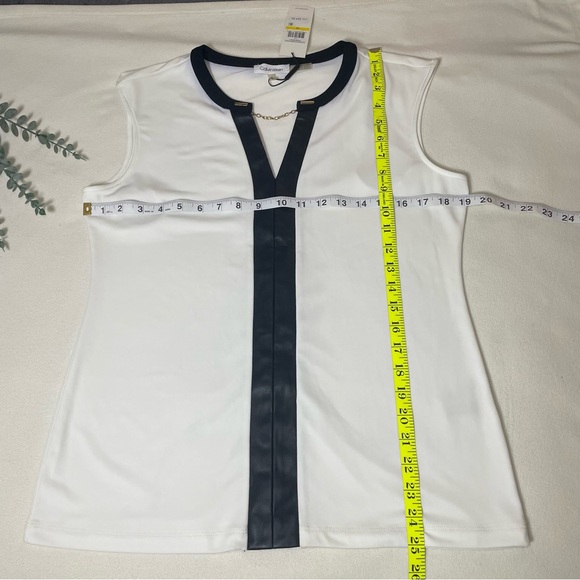 Calvin Klein Women Sleeveless White Blouse Faux Leather Trim NWT Size M - Picture 7 of 10